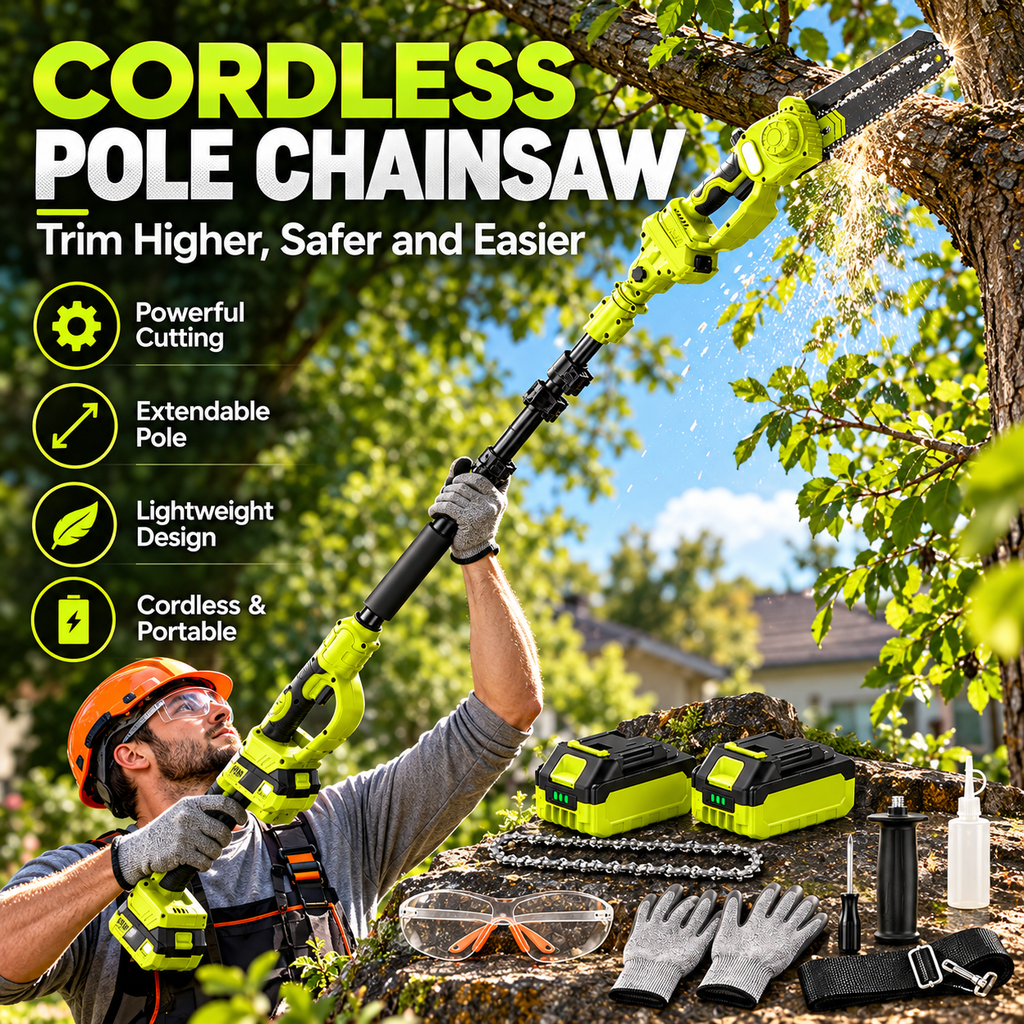 21V Cordless Pole Saw, 8.2FT Extendable with 2×4.0Ah Batteries, Auto Oiler Tree Trimmer