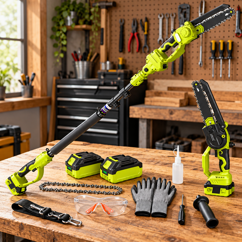 21V Cordless Pole Saw, 8.2FT Extendable with 2×4.0Ah Batteries, Auto Oiler Tree Trimmer