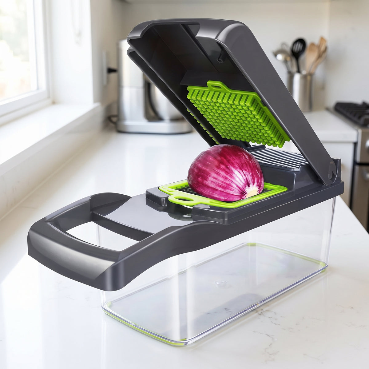 16-in-1 Multifunctional Vegetable Cutter – 8-Blade Food Slicer & Dicer with Storage Container