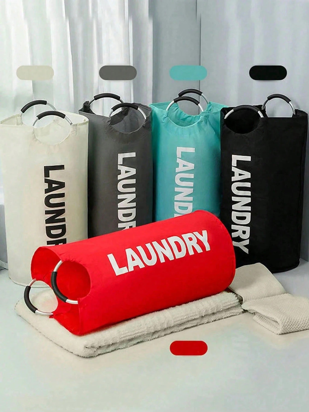 Extra Large High Quality Laundry Basket With Soft Padded Handles - Fabric Laundry Hamper, Foldable Round Basket, Suitable For Various Room Types, Casual Style Clothes Storage Box, Laundry Accessories, Laundry Basket, Space Saving