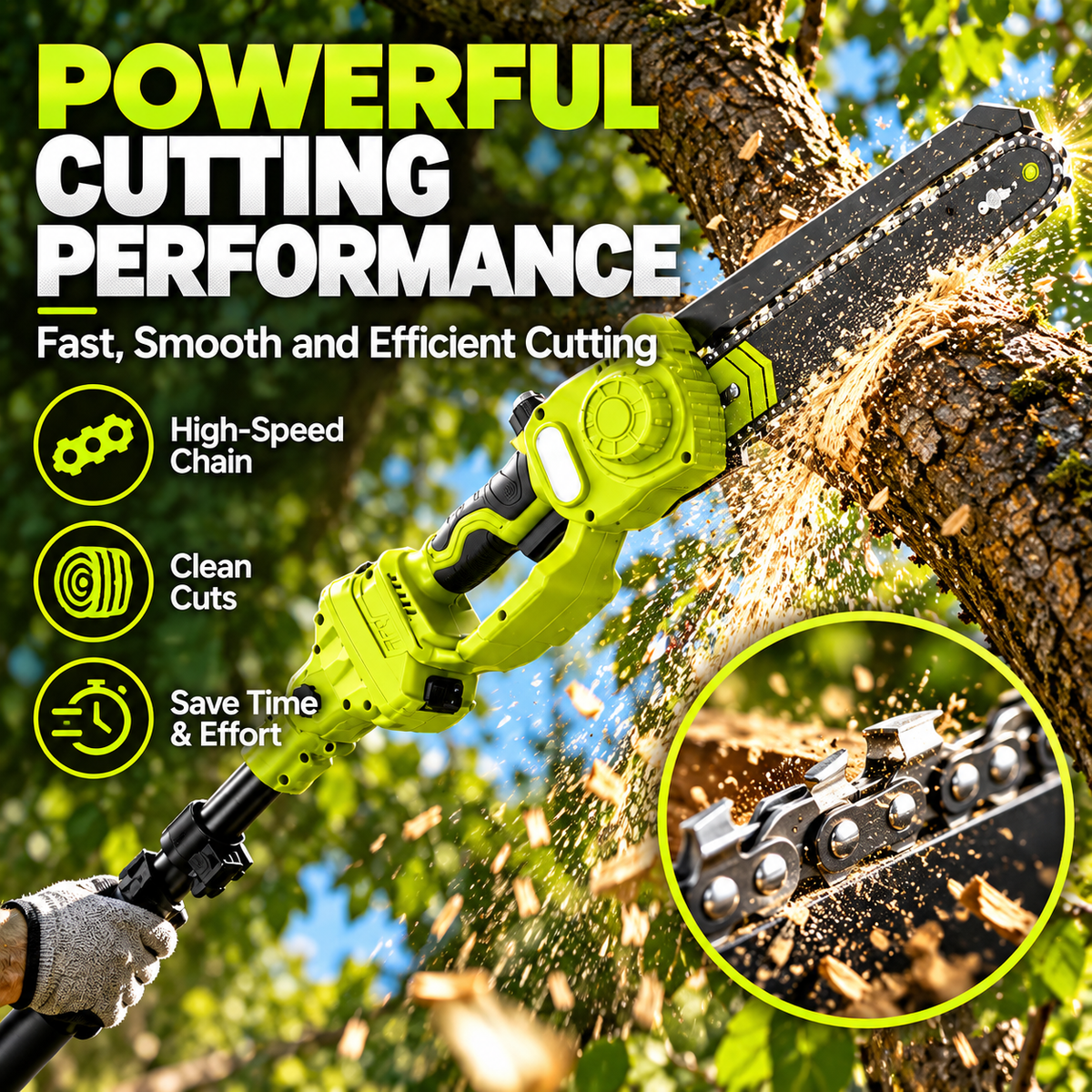 21V Cordless Pole Saw, 8.2FT Extendable with 2×4.0Ah Batteries, Auto Oiler Tree Trimmer