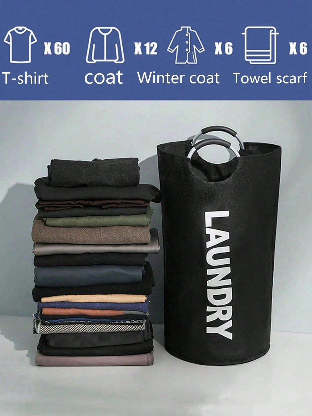Extra Large High Quality Laundry Basket With Soft Padded Handles - Fabric Laundry Hamper, Foldable Round Basket, Suitable For Various Room Types, Casual Style Clothes Storage Box, Laundry Accessories, Laundry Basket, Space Saving