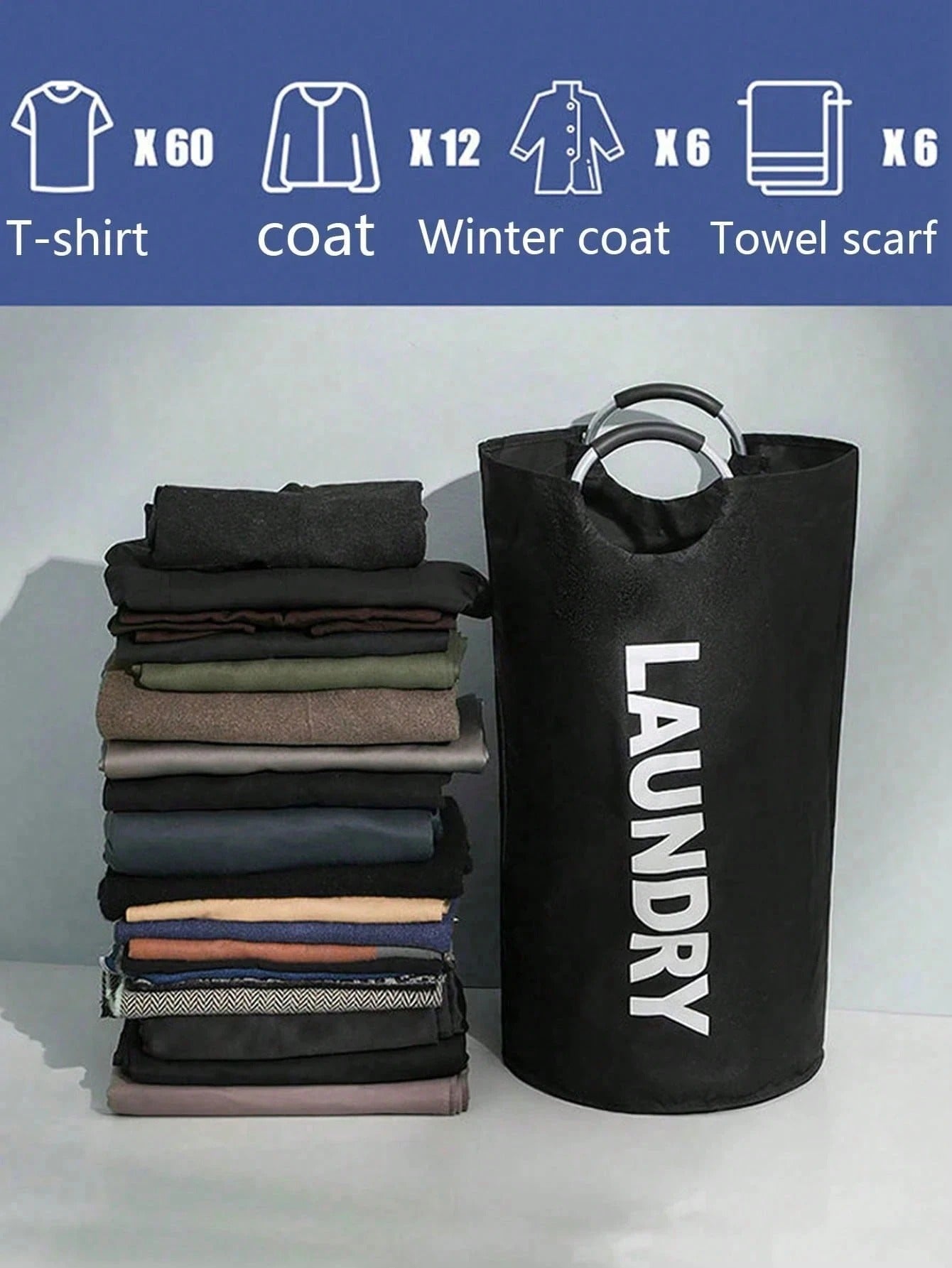 Extra Large High Quality Laundry Basket With Soft Padded Handles - Fabric Laundry Hamper, Foldable Round Basket, Suitable For Various Room Types, Casual Style Clothes Storage Box, Laundry Accessories, Laundry Basket, Space Saving