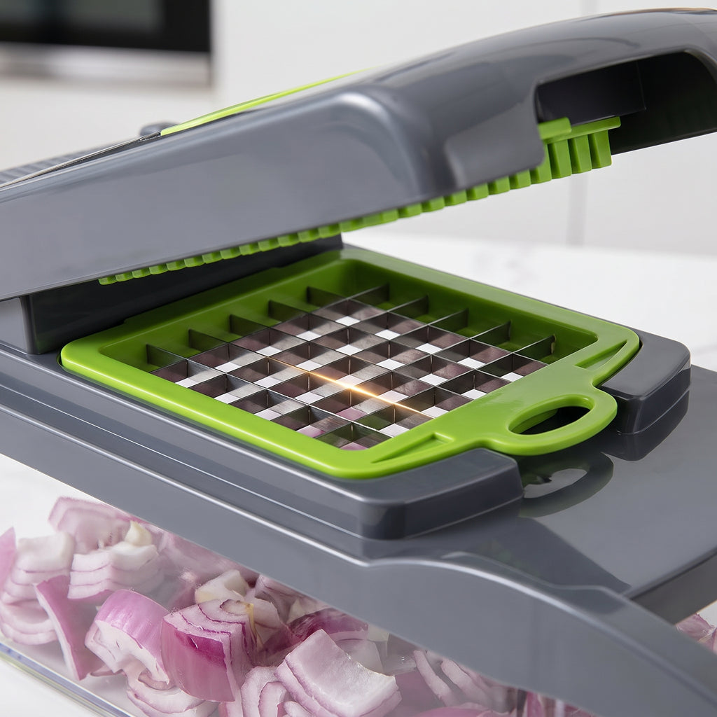 16-in-1 Multifunctional Vegetable Cutter – 8-Blade Food Slicer & Dicer with Storage Container
