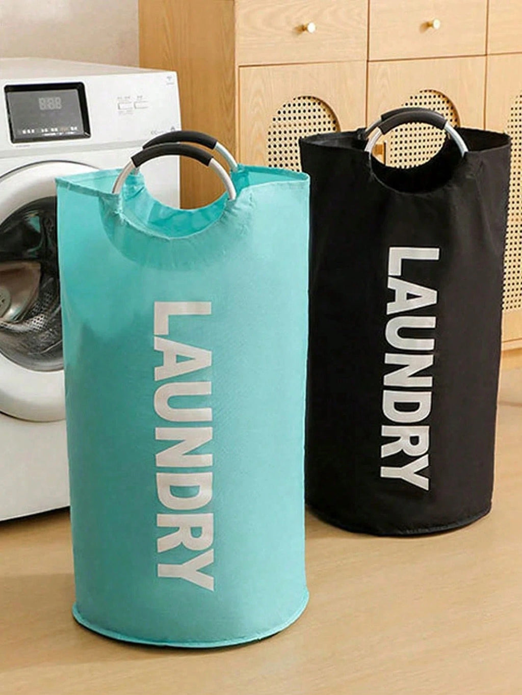 Extra Large High Quality Laundry Basket With Soft Padded Handles - Fabric Laundry Hamper, Foldable Round Basket, Suitable For Various Room Types, Casual Style Clothes Storage Box, Laundry Accessories, Laundry Basket, Space Saving