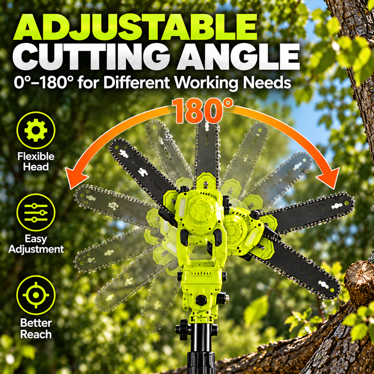21V Cordless Pole Saw, 8.2FT Extendable with 2×4.0Ah Batteries, Auto Oiler Tree Trimmer