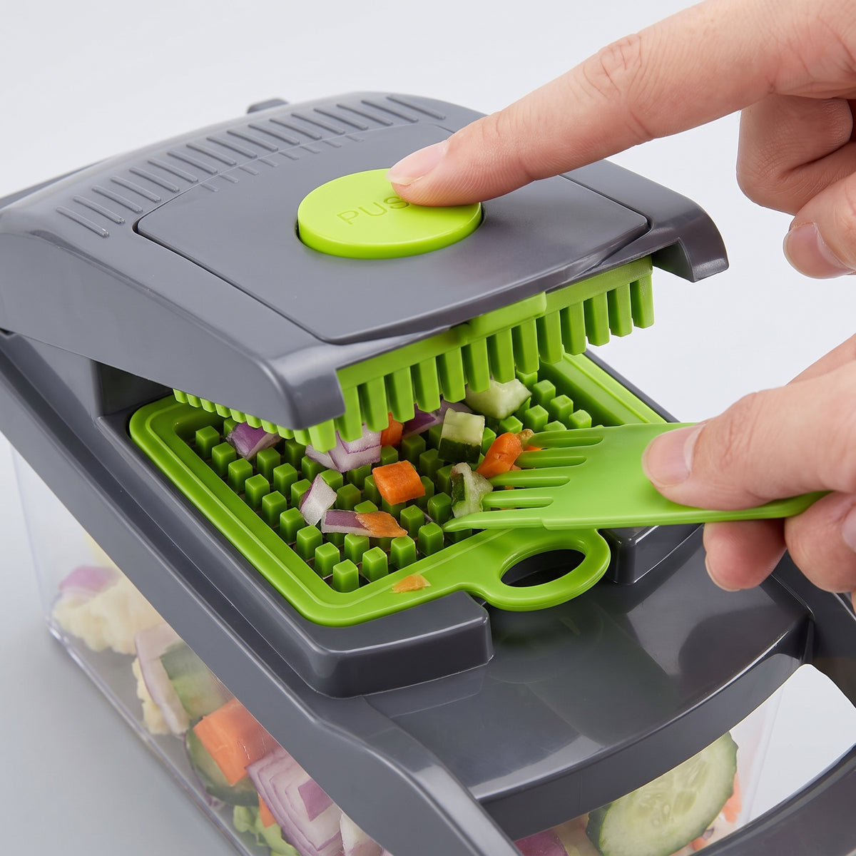 16-in-1 Multifunctional Vegetable Cutter – 8-Blade Food Slicer & Dicer with Storage Container