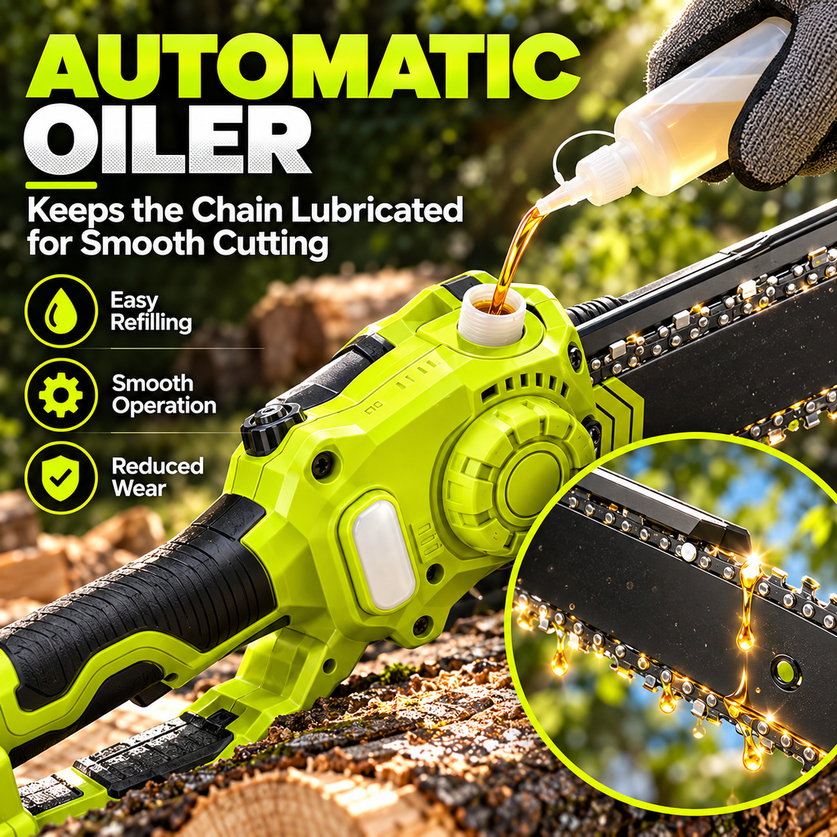 21V Cordless Pole Saw, 8.2FT Extendable with 2×4.0Ah Batteries, Auto Oiler Tree Trimmer