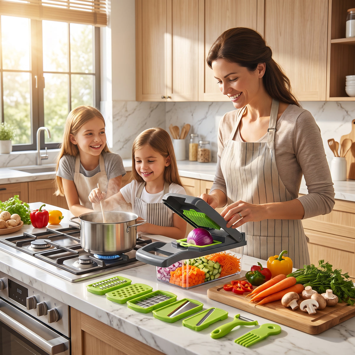 16-in-1 Multifunctional Vegetable Cutter – 8-Blade Food Slicer & Dicer with Storage Container