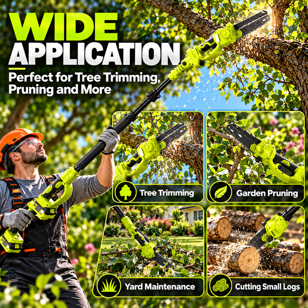 21V Cordless Pole Saw, 8.2FT Extendable with 2×4.0Ah Batteries, Auto Oiler Tree Trimmer