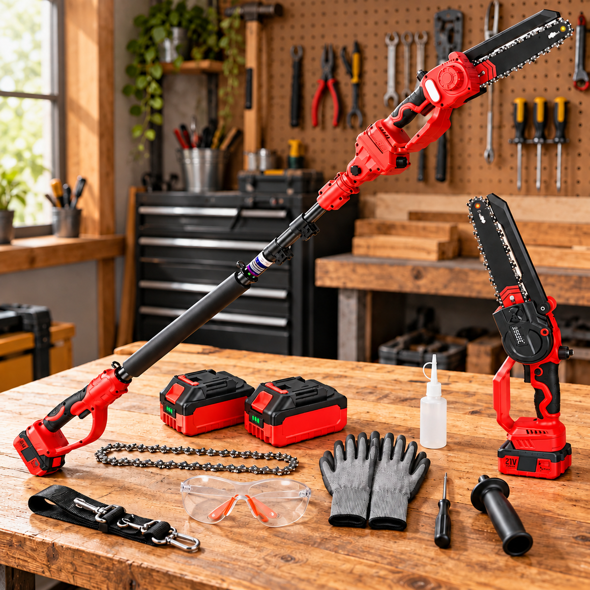 21V Cordless Pole Saw, 8.2FT Extendable with 2×4.0Ah Batteries, Auto Oiler Tree Trimmer