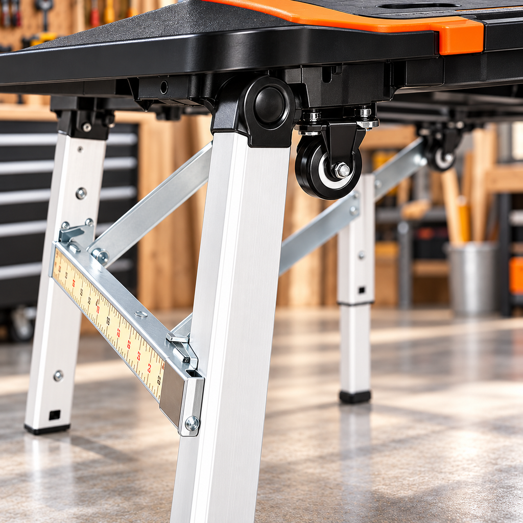 Multifunctional Folding Workbench with Adjustable Height, Built-In Tool Storage, Clamps & Portable Design