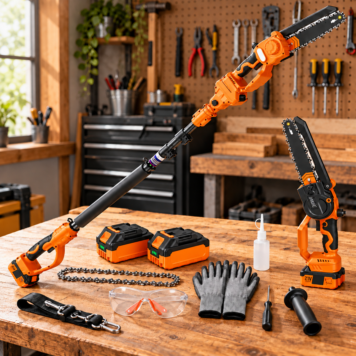 21V Cordless Pole Saw, 8.2FT Extendable with 2×4.0Ah Batteries, Auto Oiler Tree Trimmer